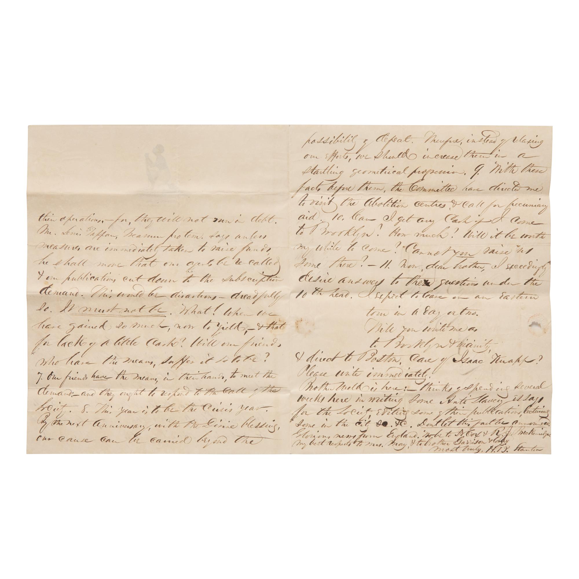 [African-Americana] [Reason, Patrick Henry] Stanton, Henry B. Autograph Letter, signed