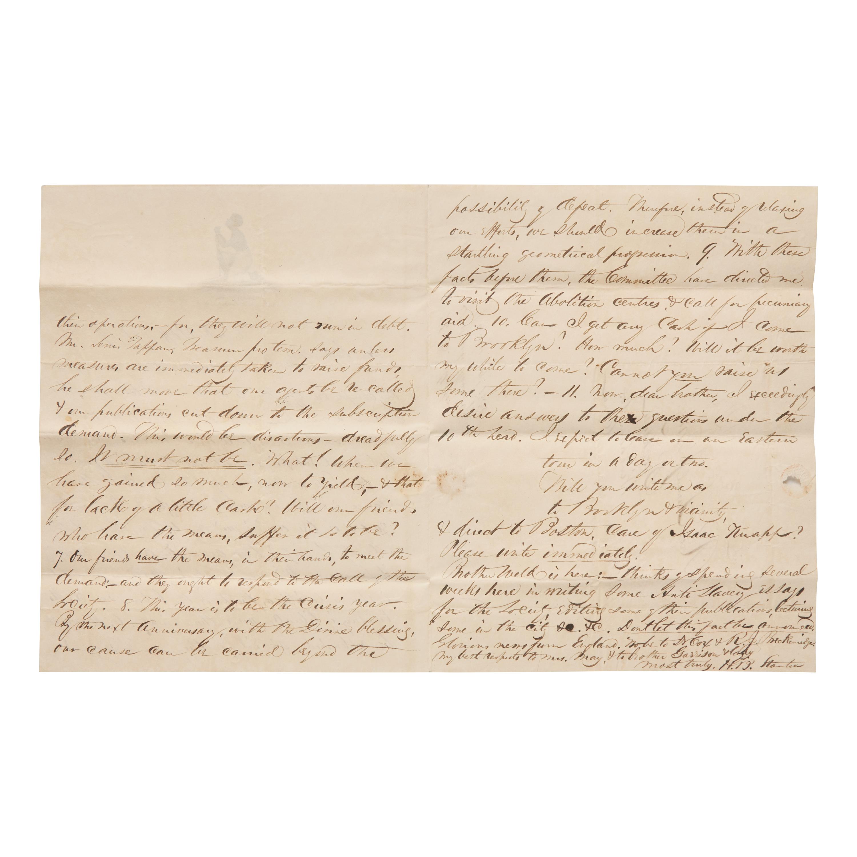 [African-Americana] [Reason, Patrick Henry] Stanton, Henry B. Autograph Letter, signed