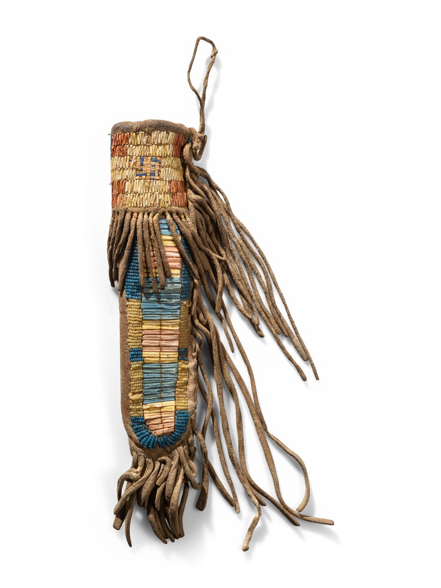 Upper Missouri Quilled and Beaded Buffalo Hide Knife Sheath