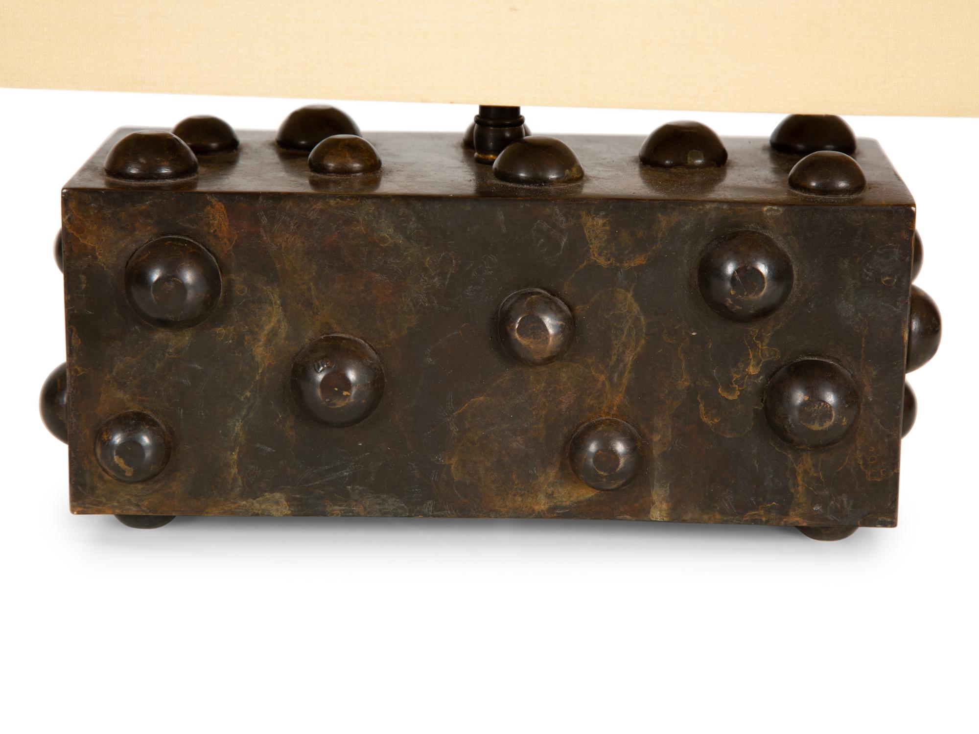 A Blackman Cruz Studded Bronze Table Lamp