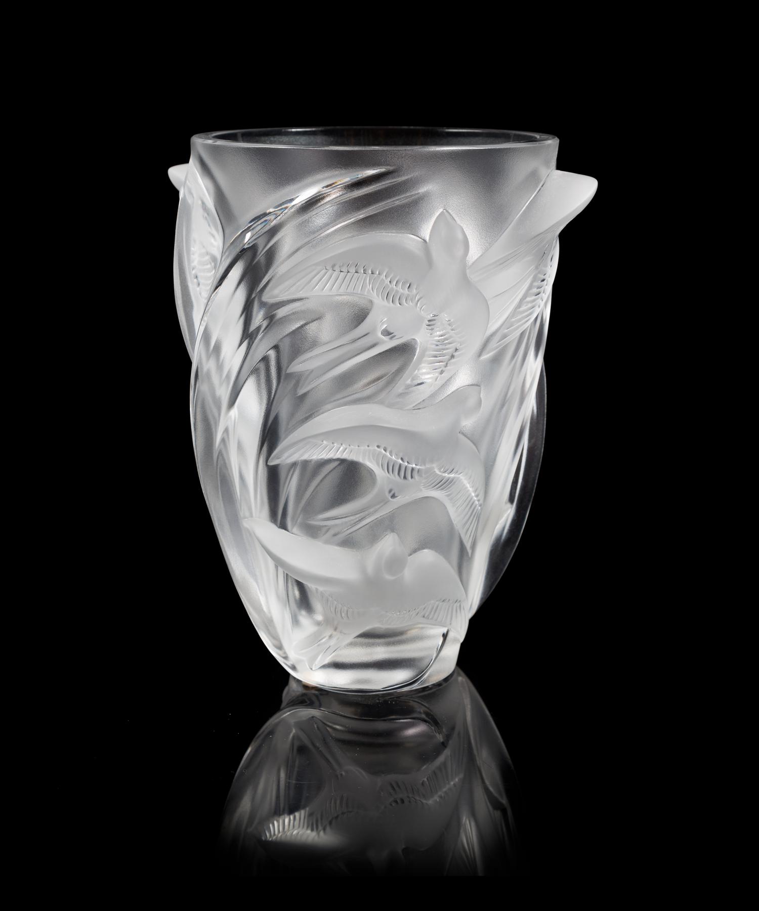 Lalique, a Martinets pattern molded and frosted glass vase