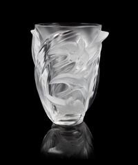 Lalique, a Martinets pattern molded and frosted glass vase