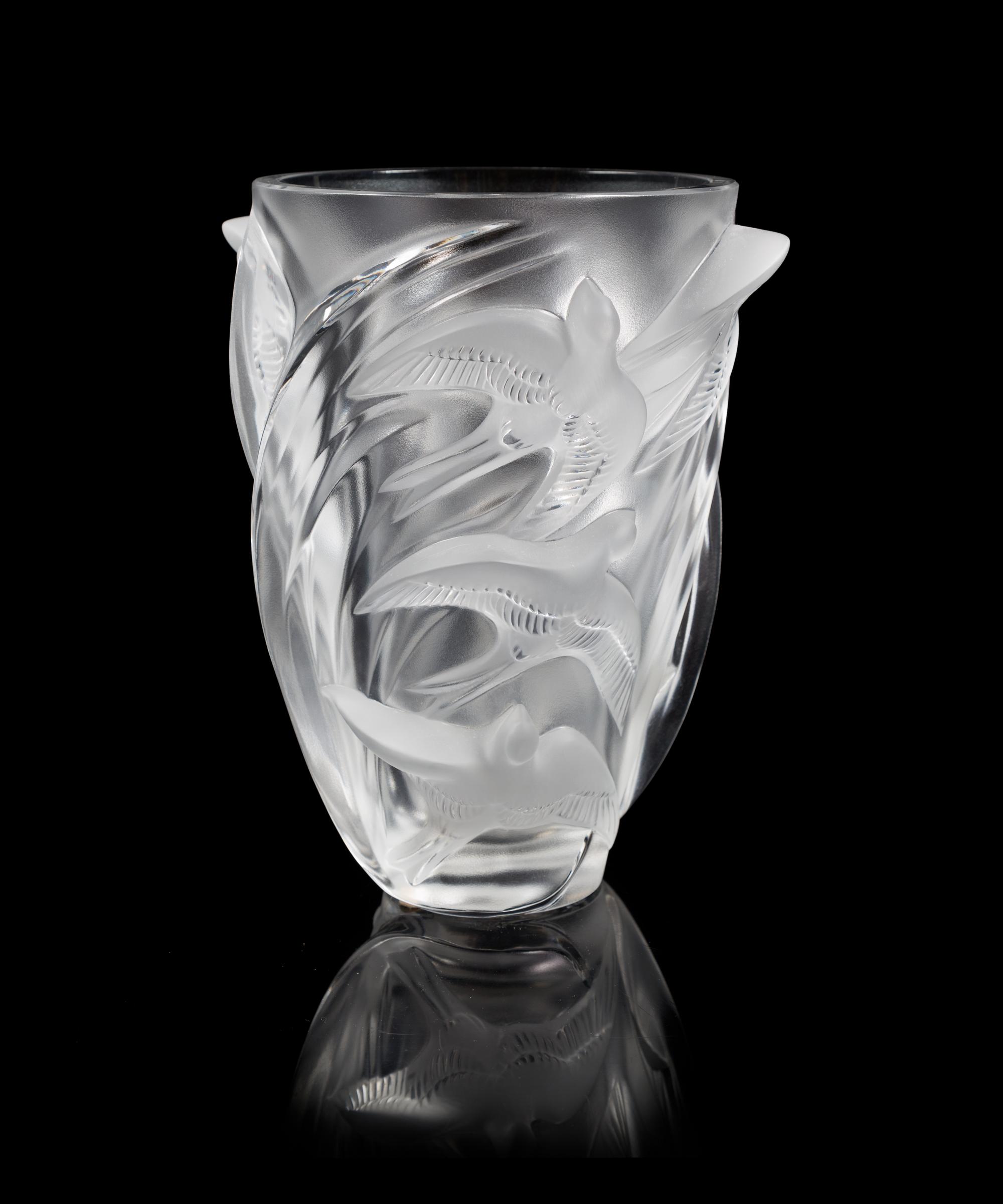 Lalique, a Martinets pattern molded and frosted glass vase