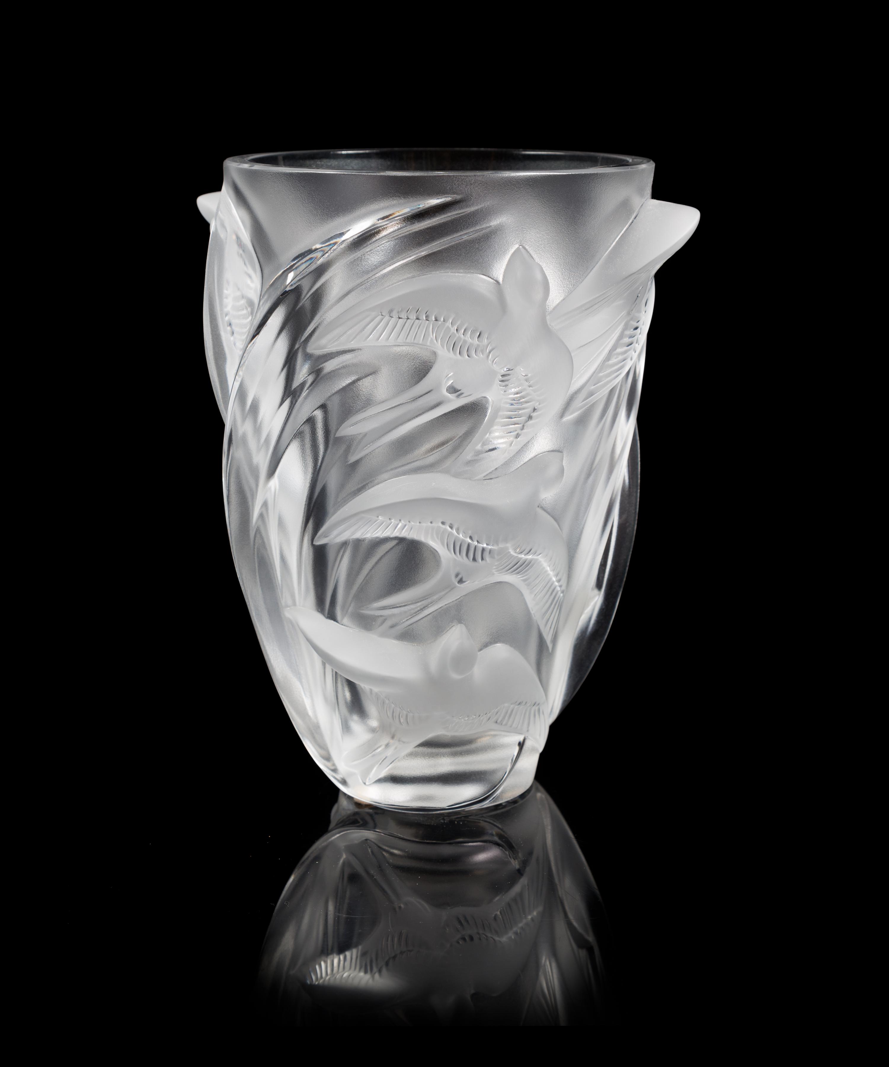 Lalique, a Martinets pattern molded and frosted glass vase