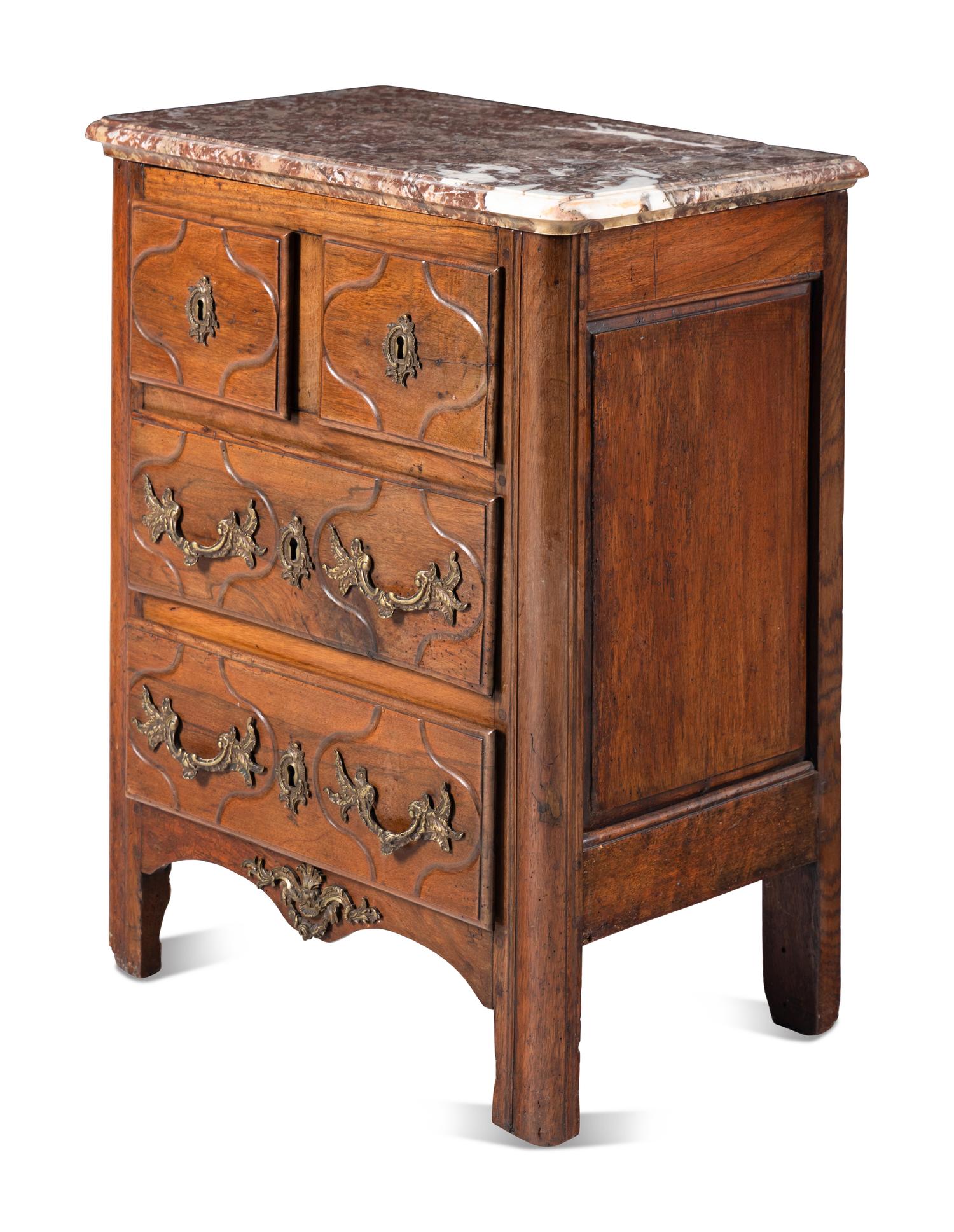 A Louis XV Walnut Marble-Top Commode
