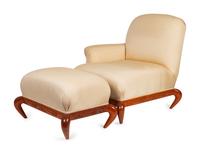 A Studio Craft Upholstered Chair and Ottoman