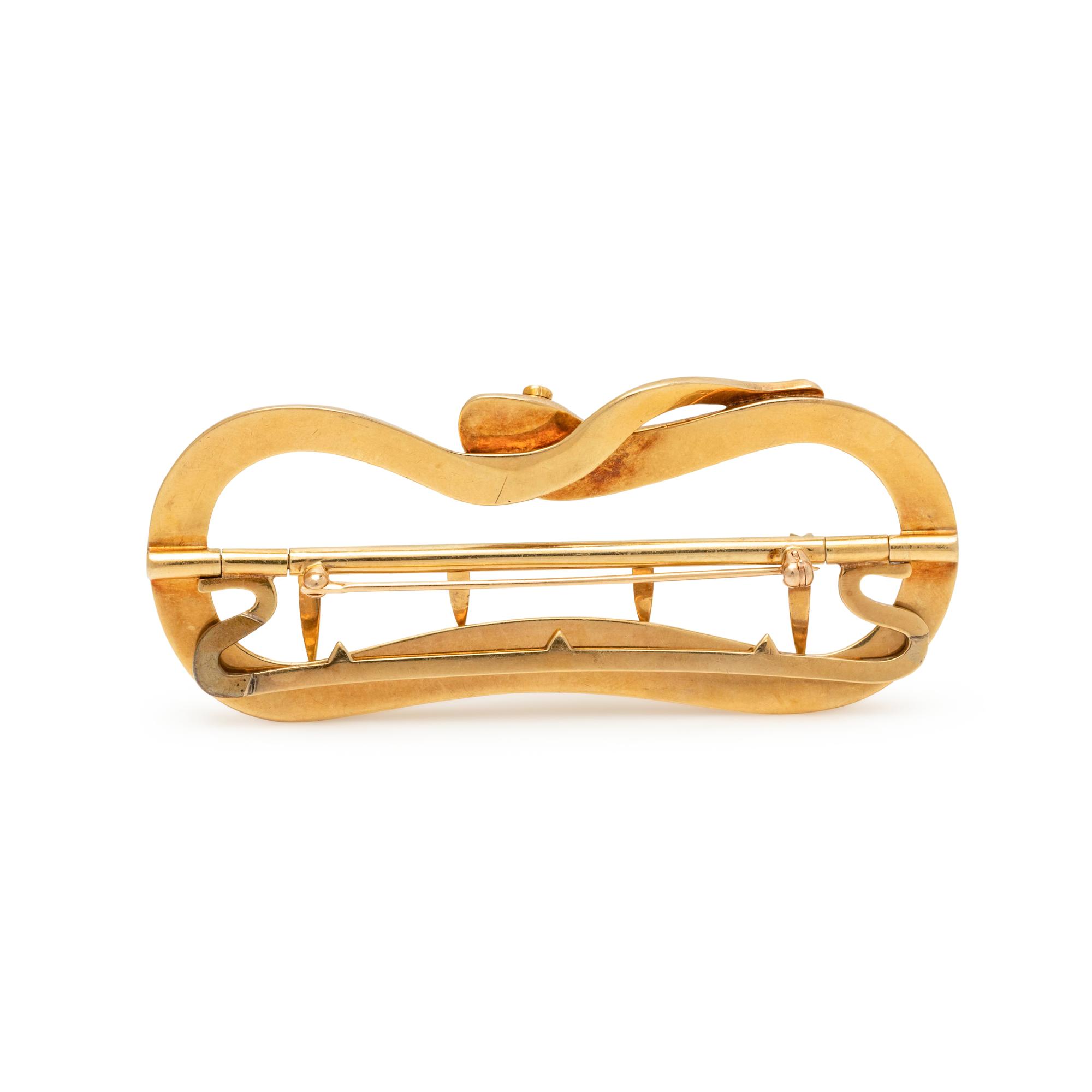 VICTORIAN, YELLOW GOLD AND TURQUOISE SNAKE BUCKLE/BROOCH