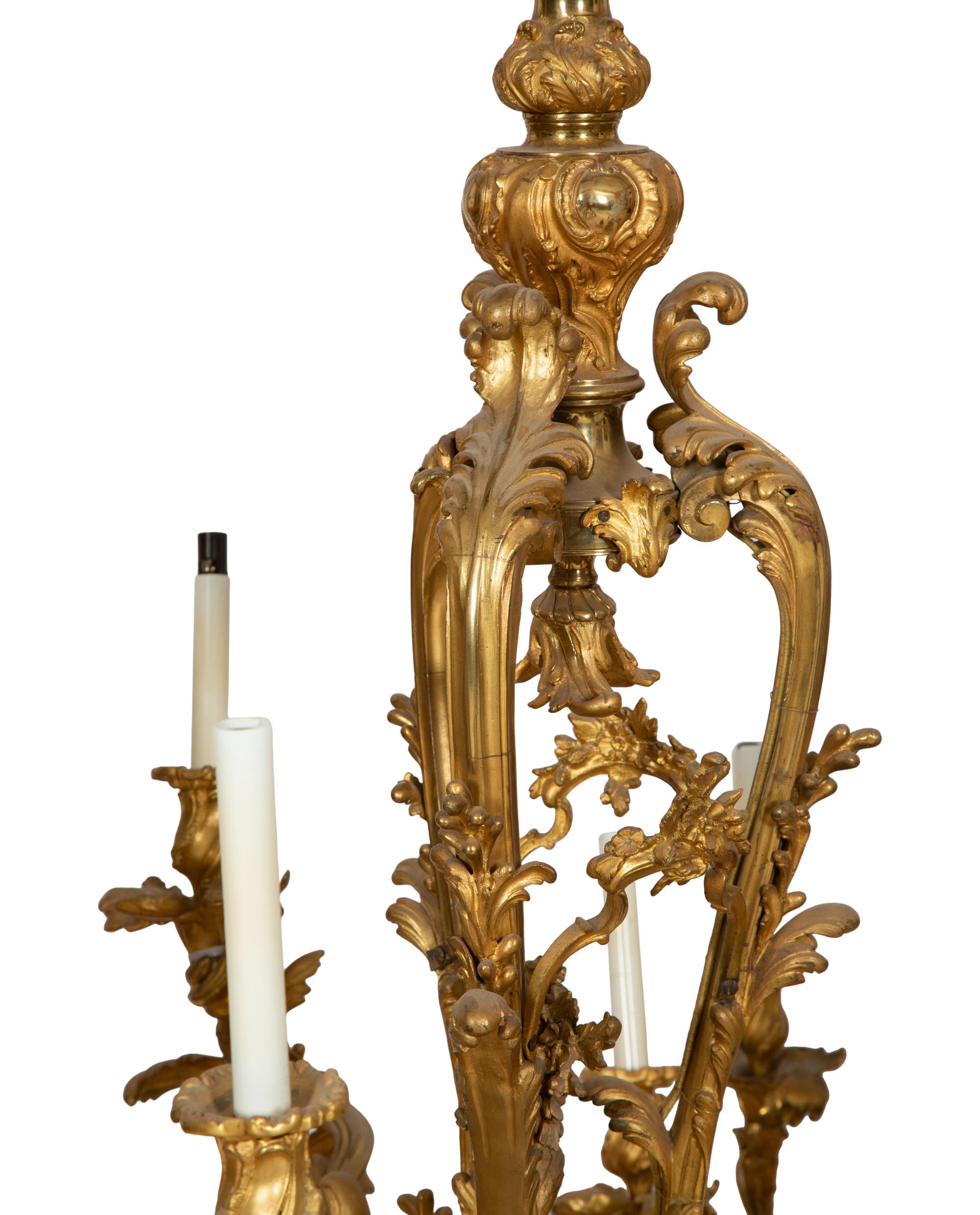 A Gilt Bronze Rococo Style Fourteen-Light Chandelier