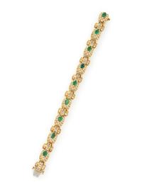 YELLOW GOLD, EMERALD AND DIAMOND BRACELET