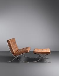 Pair of Barcelona Chairs with Ottoman Knoll International, USA