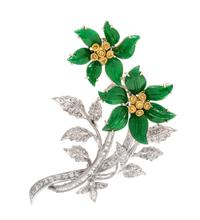 An 18 Karat Bicolor Gold, Jadeite, Diamond, and Colored Diamond Brooch, 12.30 dwts.
