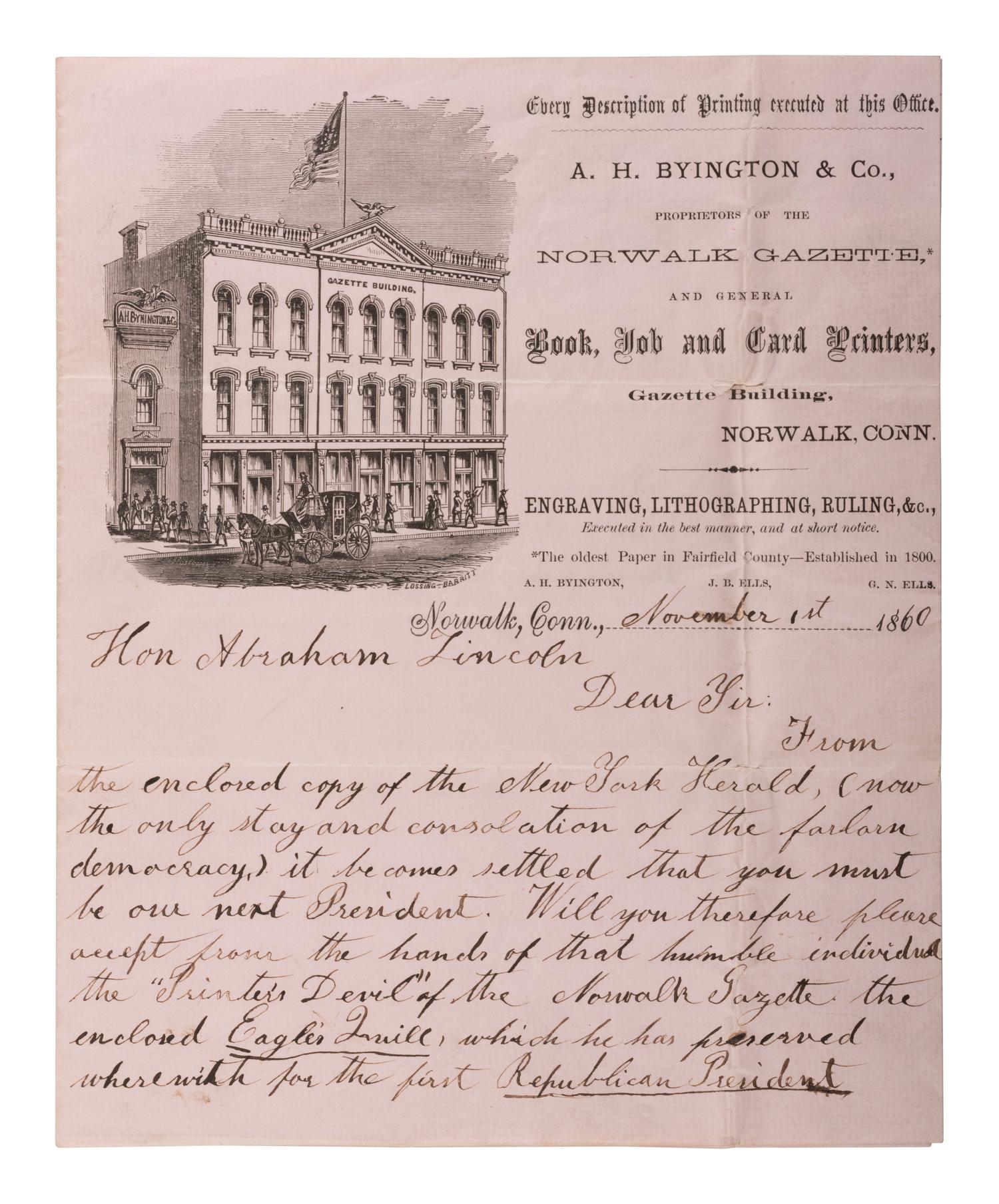 [LINCOLNIANA - POLITICS]. Two campaign letterheads from New York political organizations, ca 1864.