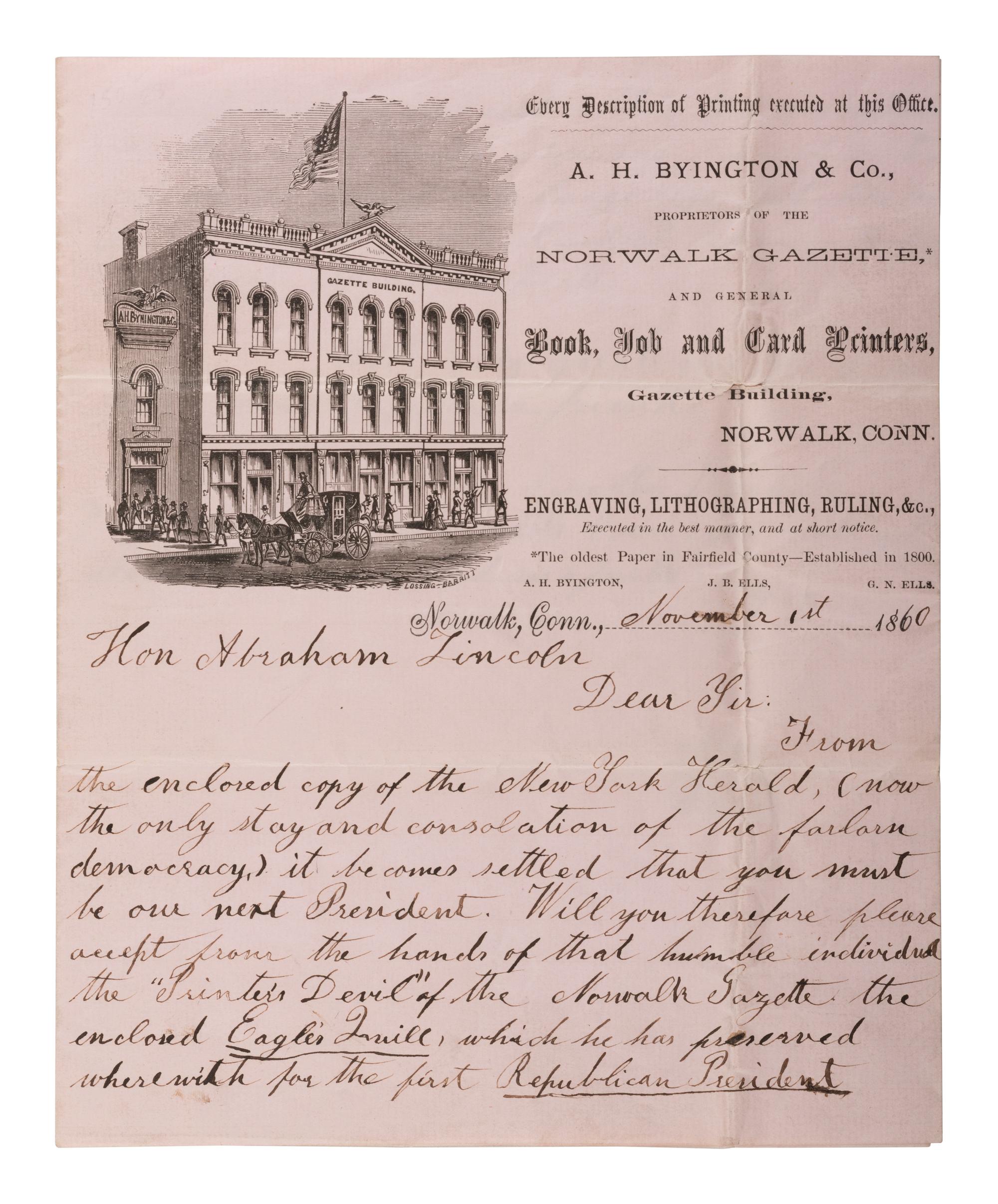 [LINCOLNIANA - POLITICS]. Two campaign letterheads from New York political organizations, ca 1864.