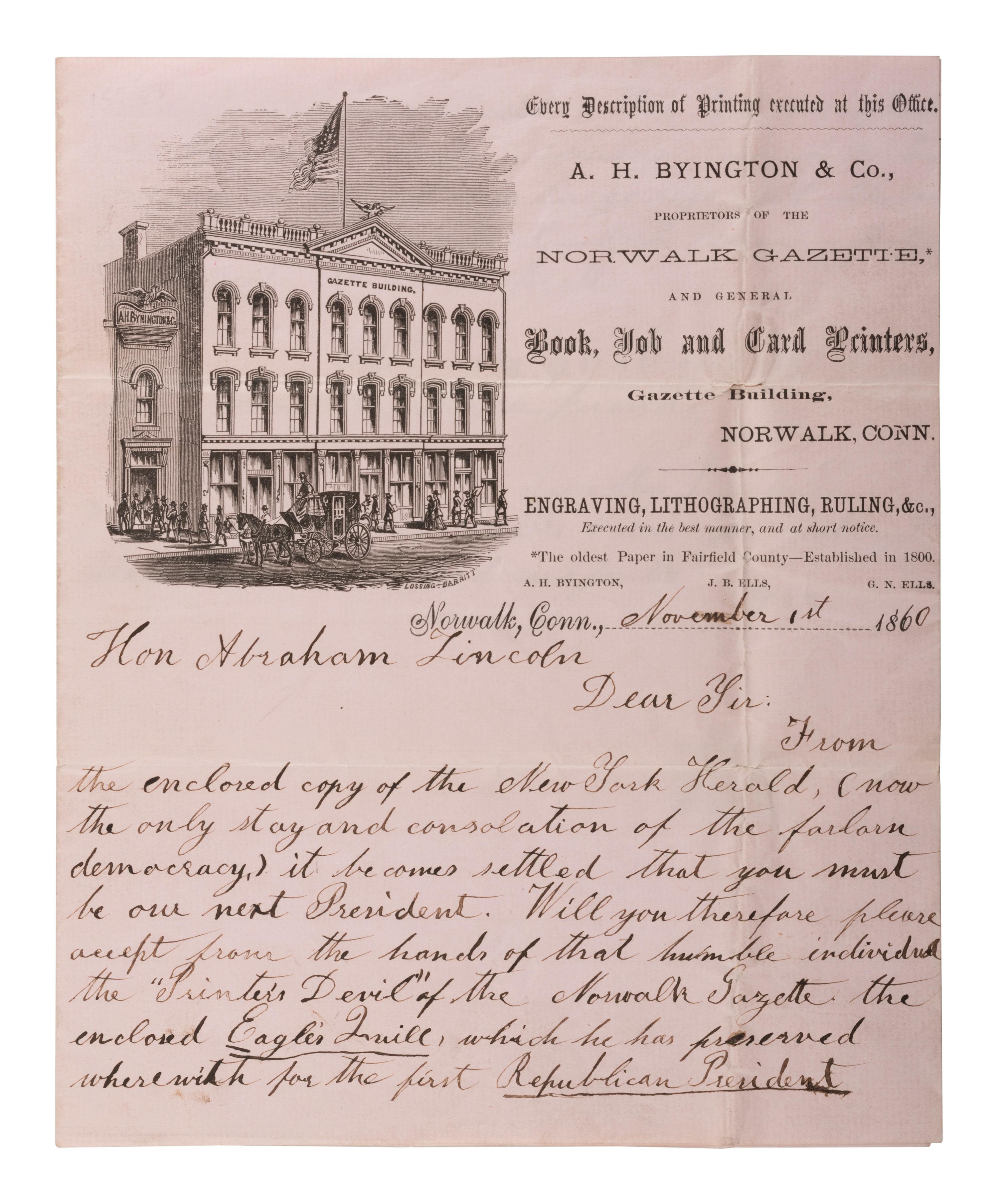 [LINCOLNIANA - POLITICS]. Two campaign letterheads from New York political organizations, ca 1864.