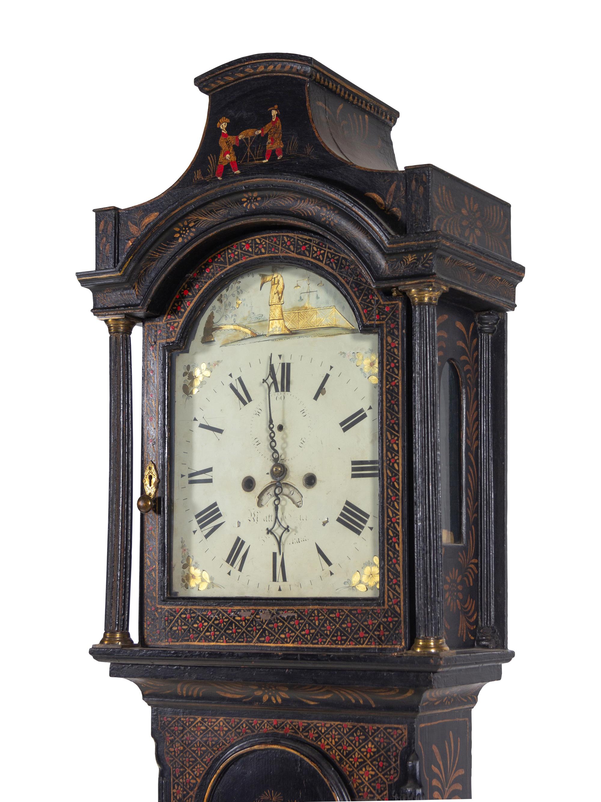 An English Chinoiserie Decorated Tall Case Clock
