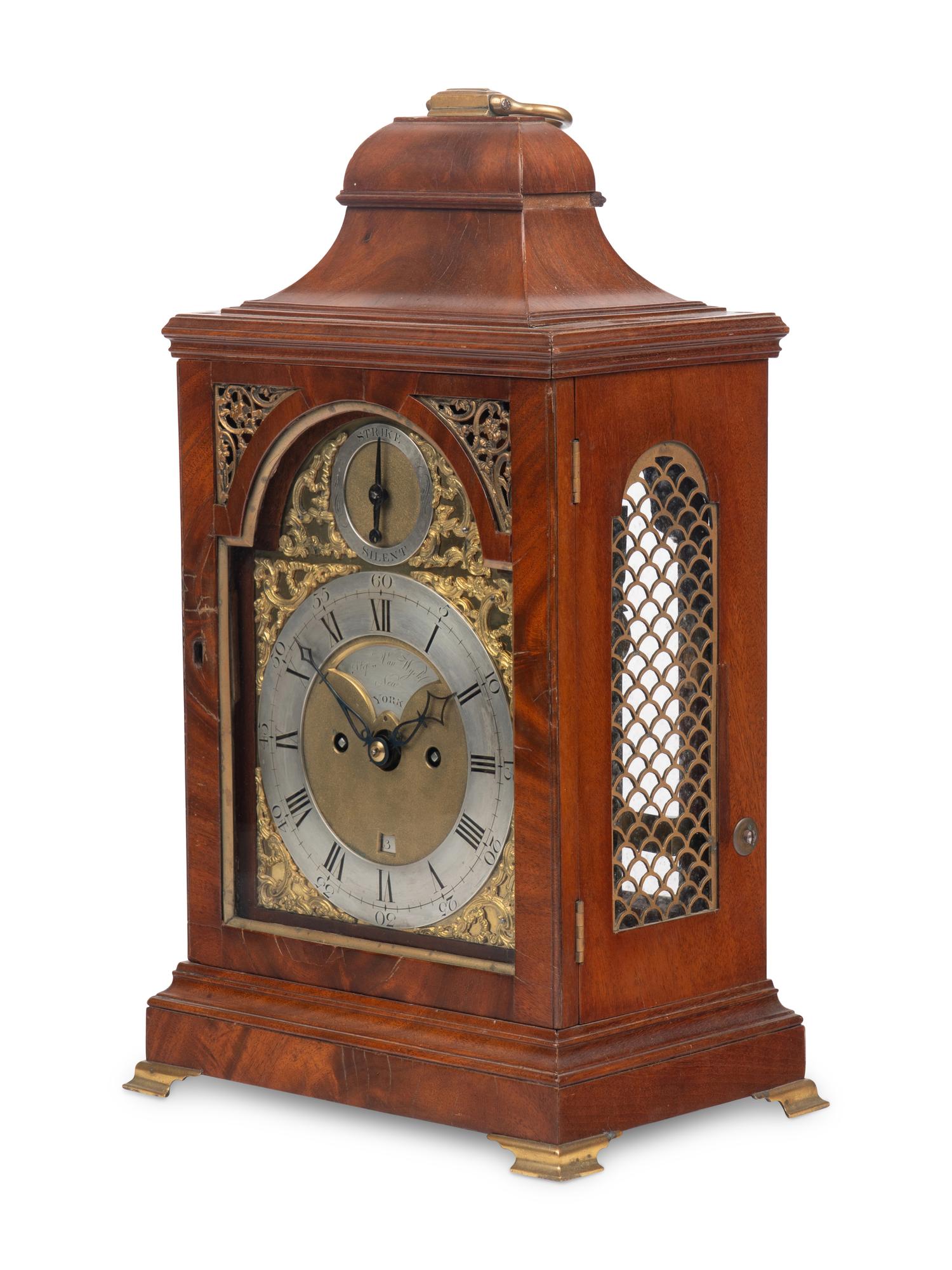 An American Brass-Mounted Mahogany Striking Table Clock