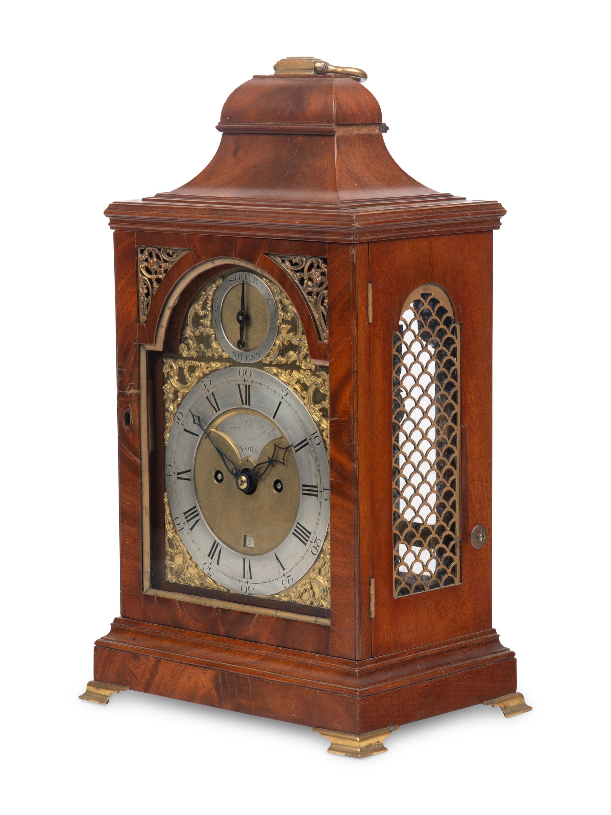 An American Brass-Mounted Mahogany Striking Table Clock