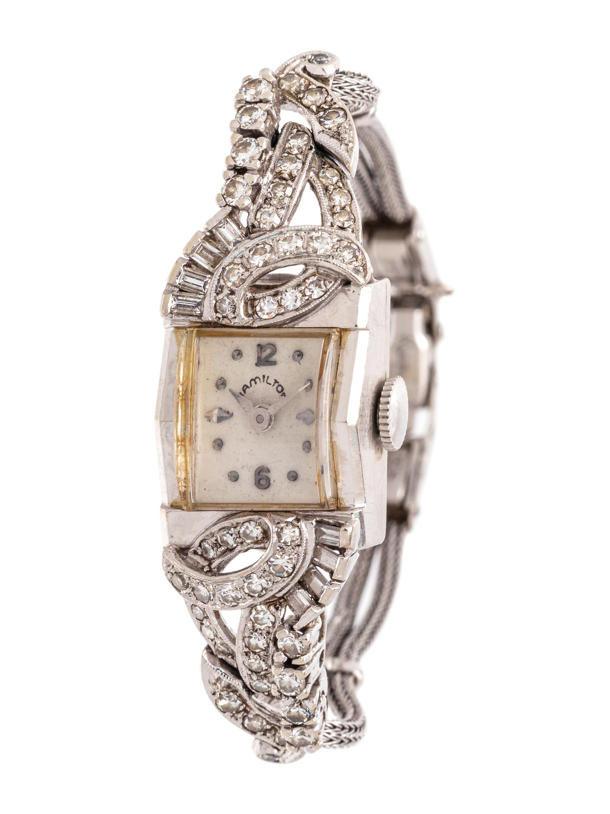 HAMILTON, 14K WHITE GOLD AND DIAMOND WRISTWATCH