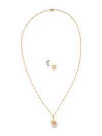 BICOLOR GOLD AND DIAMOND MOON AND STAR SET