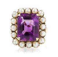 A 18 Karat Yellow Gold, Amethyst and Cultured Pearl Ring, 6.80 dwts.