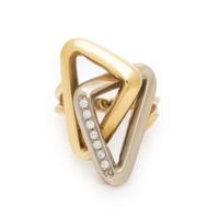 Bicolor Gold and Diamond Geometric Ring