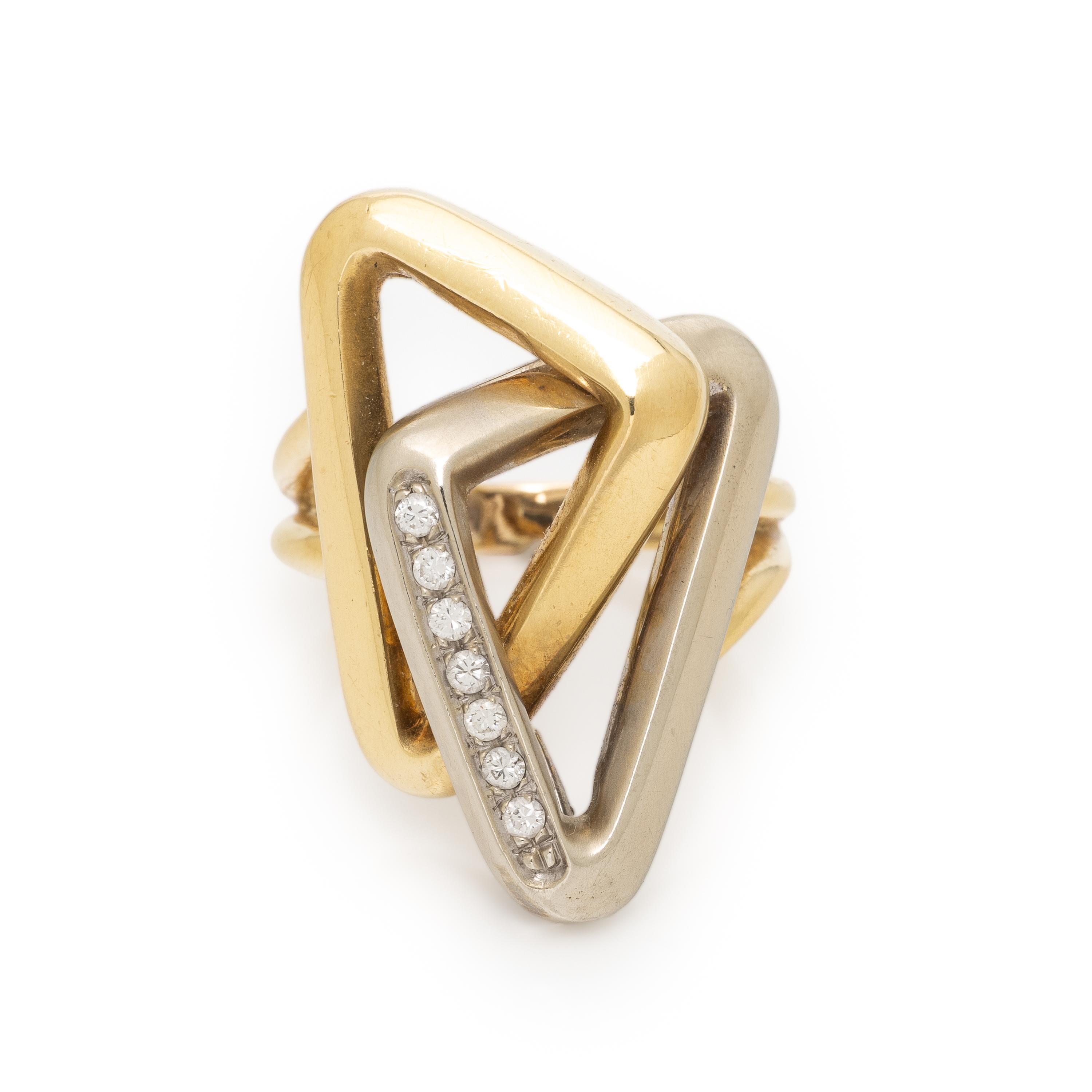 Bicolor Gold and Diamond Geometric Ring