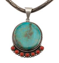 Stamped Sterling Silver Collar, with Turquoise and Coral Pendant