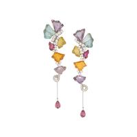 CARVED MULTIGEM AND DIAMOND EARRINGS