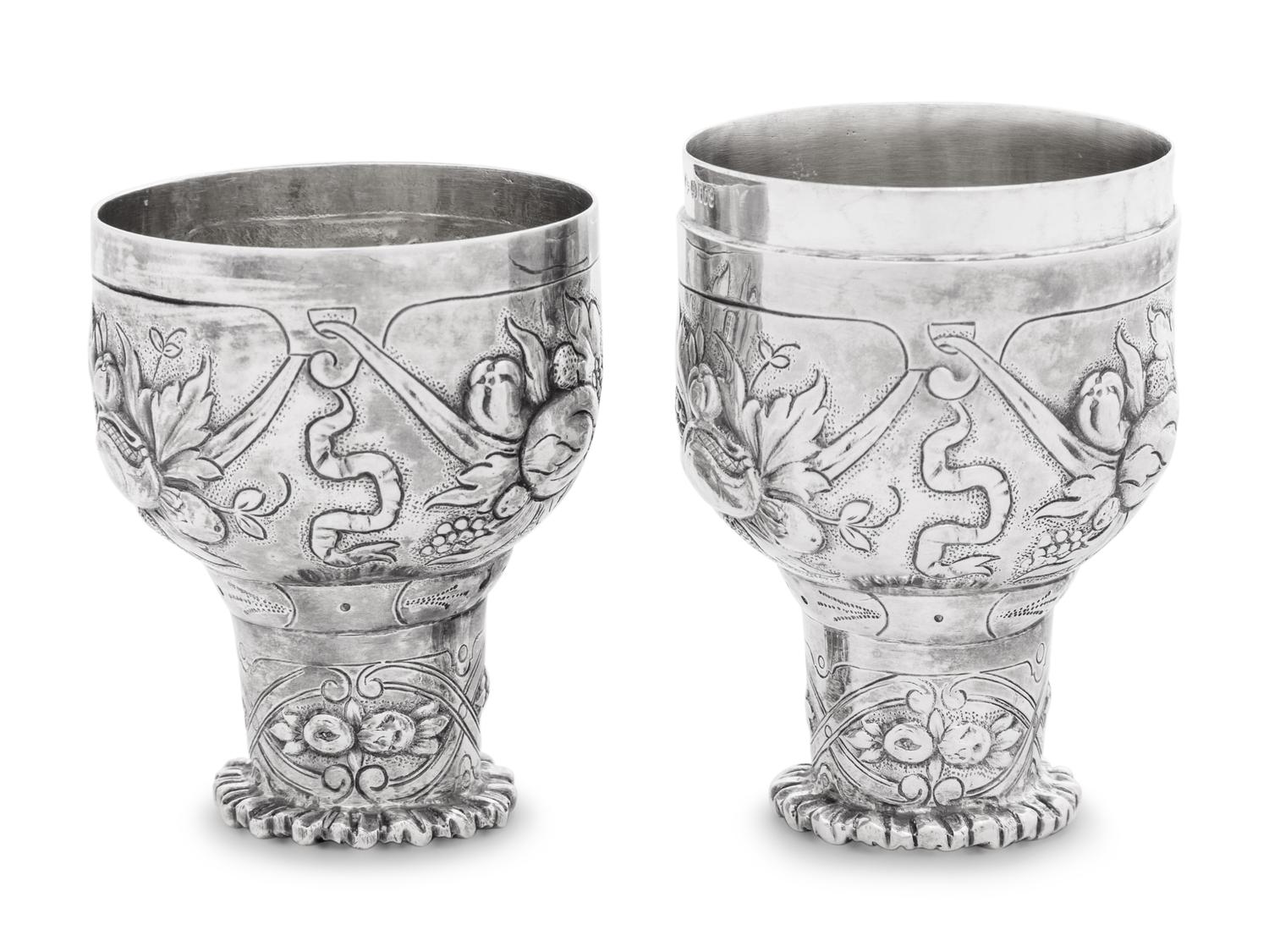 A Pair of German Silver Traveling Cups