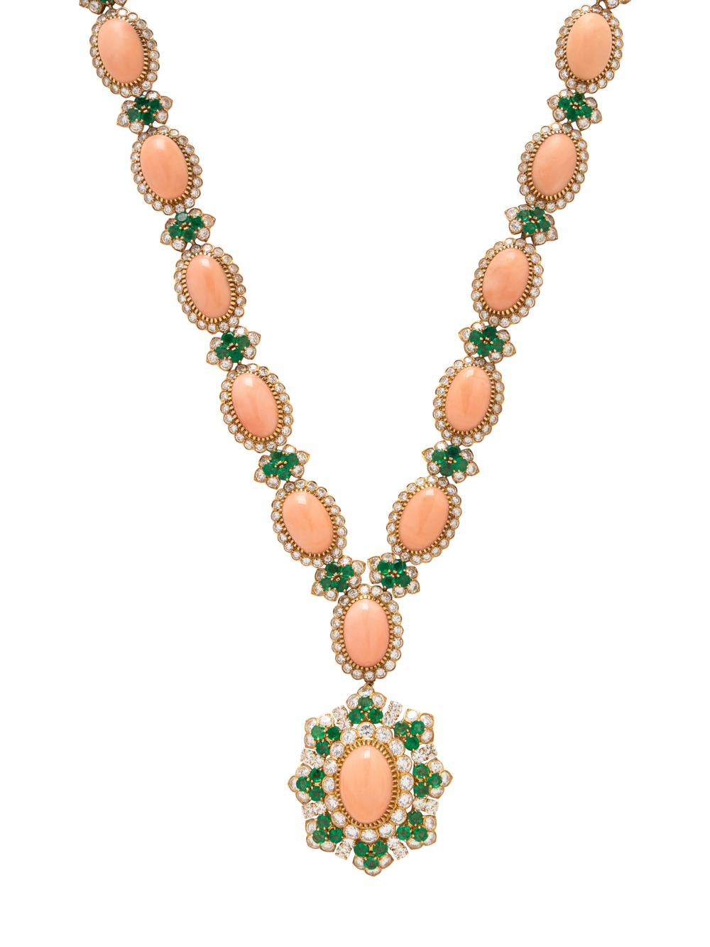 VAN CLEEF &amp; ARPELS, CORAL, DIAMOND, AND EMERALD JEWELRY SUITE