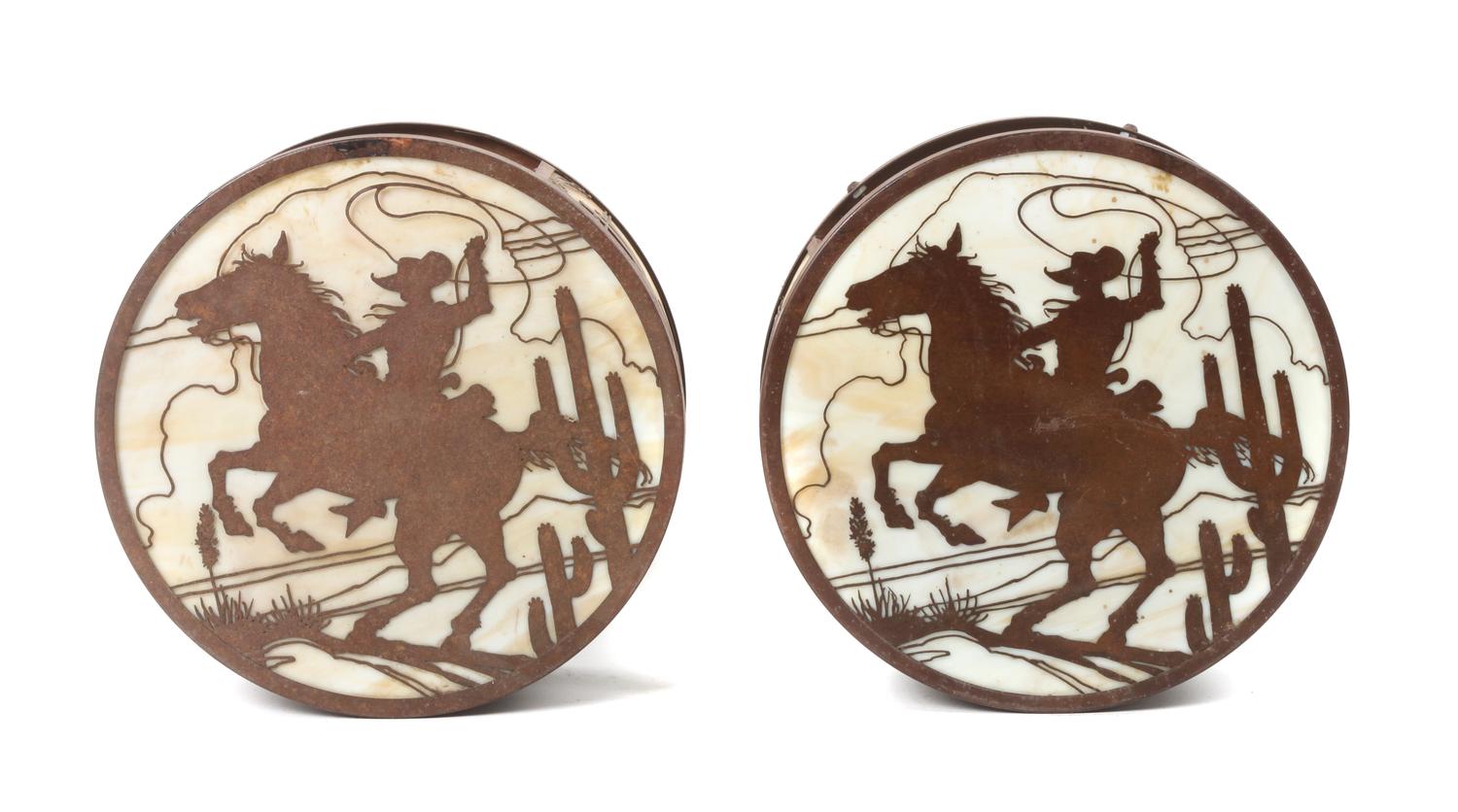 Four Iron Bucking Bronco Style Circular Wall Sconces Diameter 17 inches