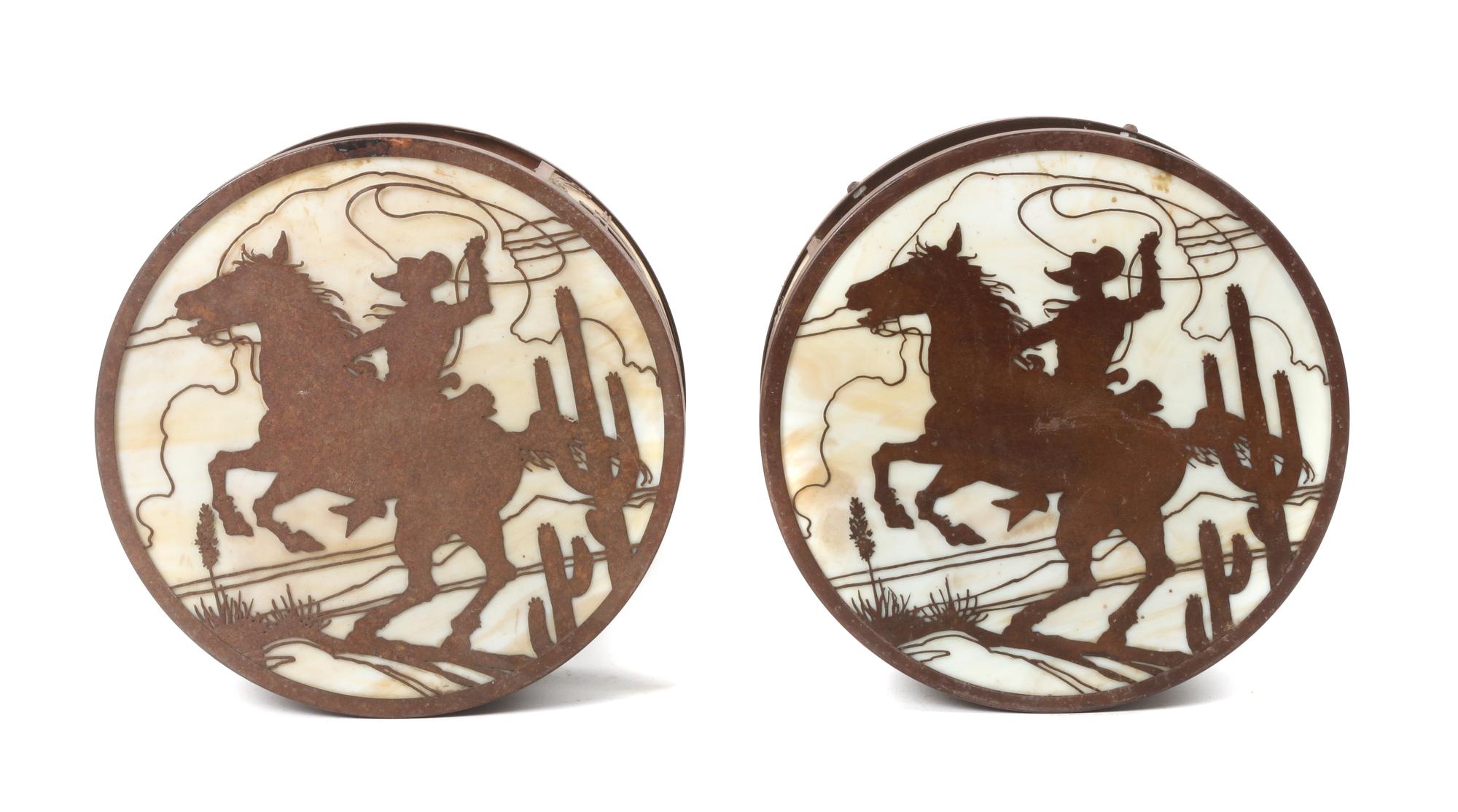 Four Iron Bucking Bronco Style Circular Wall Sconces Diameter 17 inches