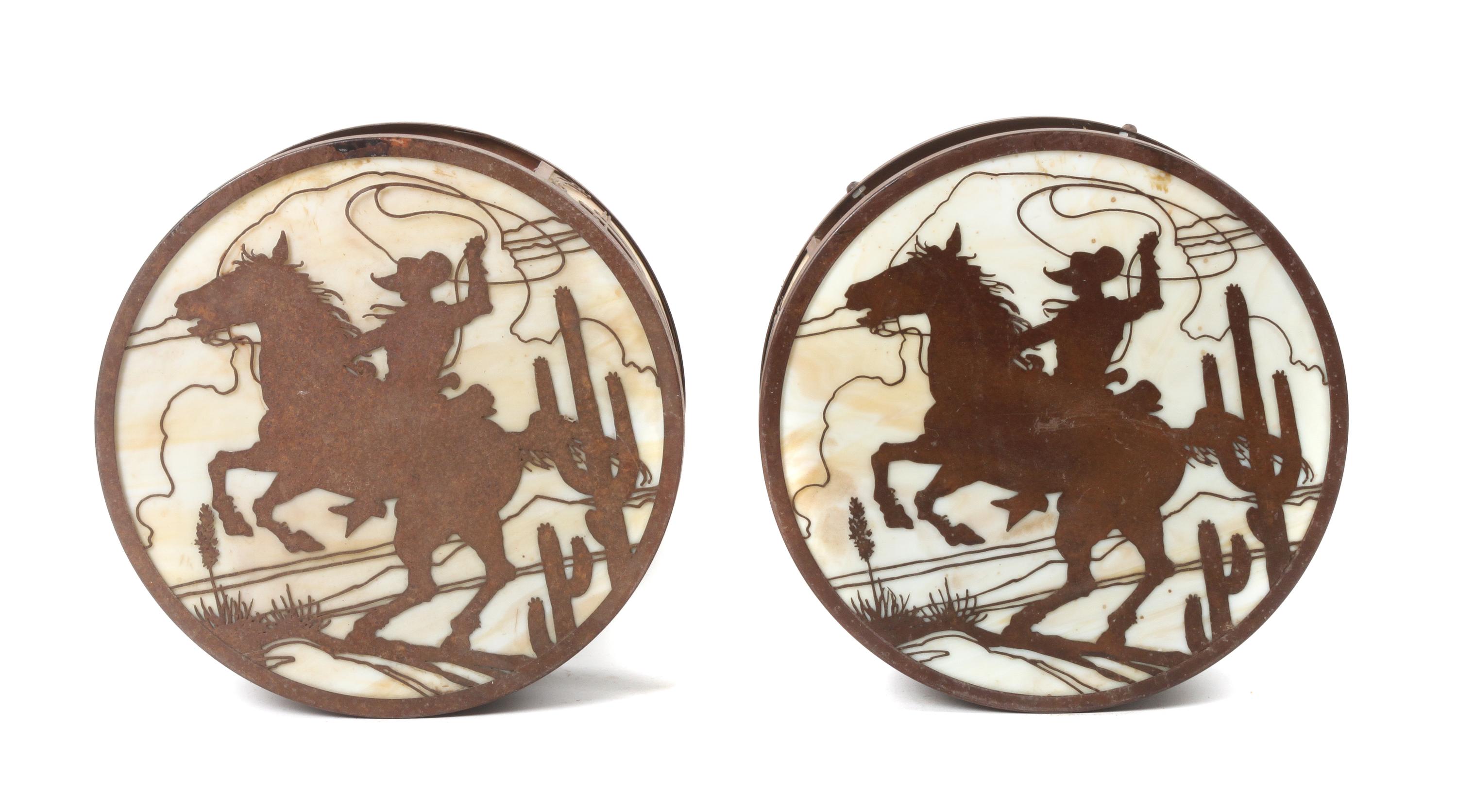 Four Iron Bucking Bronco Style Circular Wall Sconces Diameter 17 inches