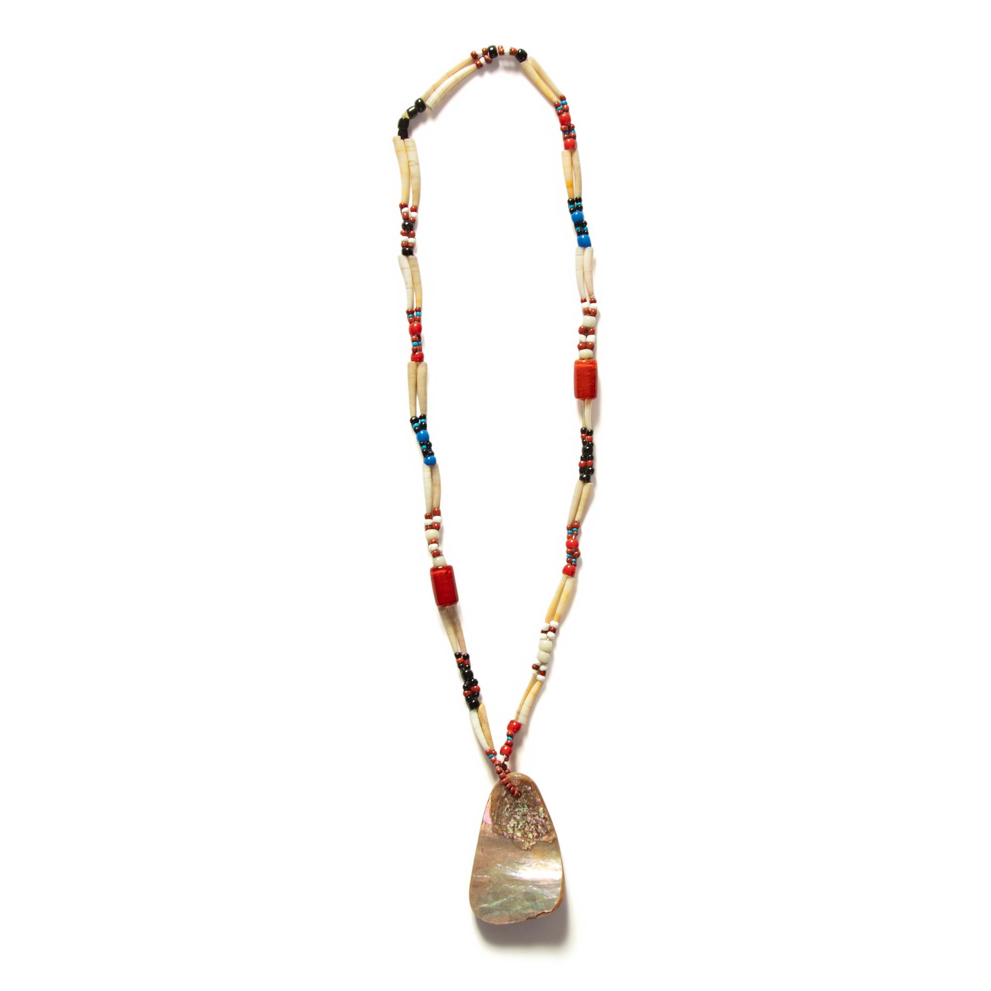 Northern California Dentalia Shell Necklace, with Abalone Shell Pendant