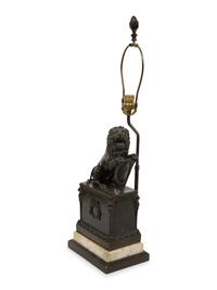 A Continental Bronze Lion and Marble Table Lamp