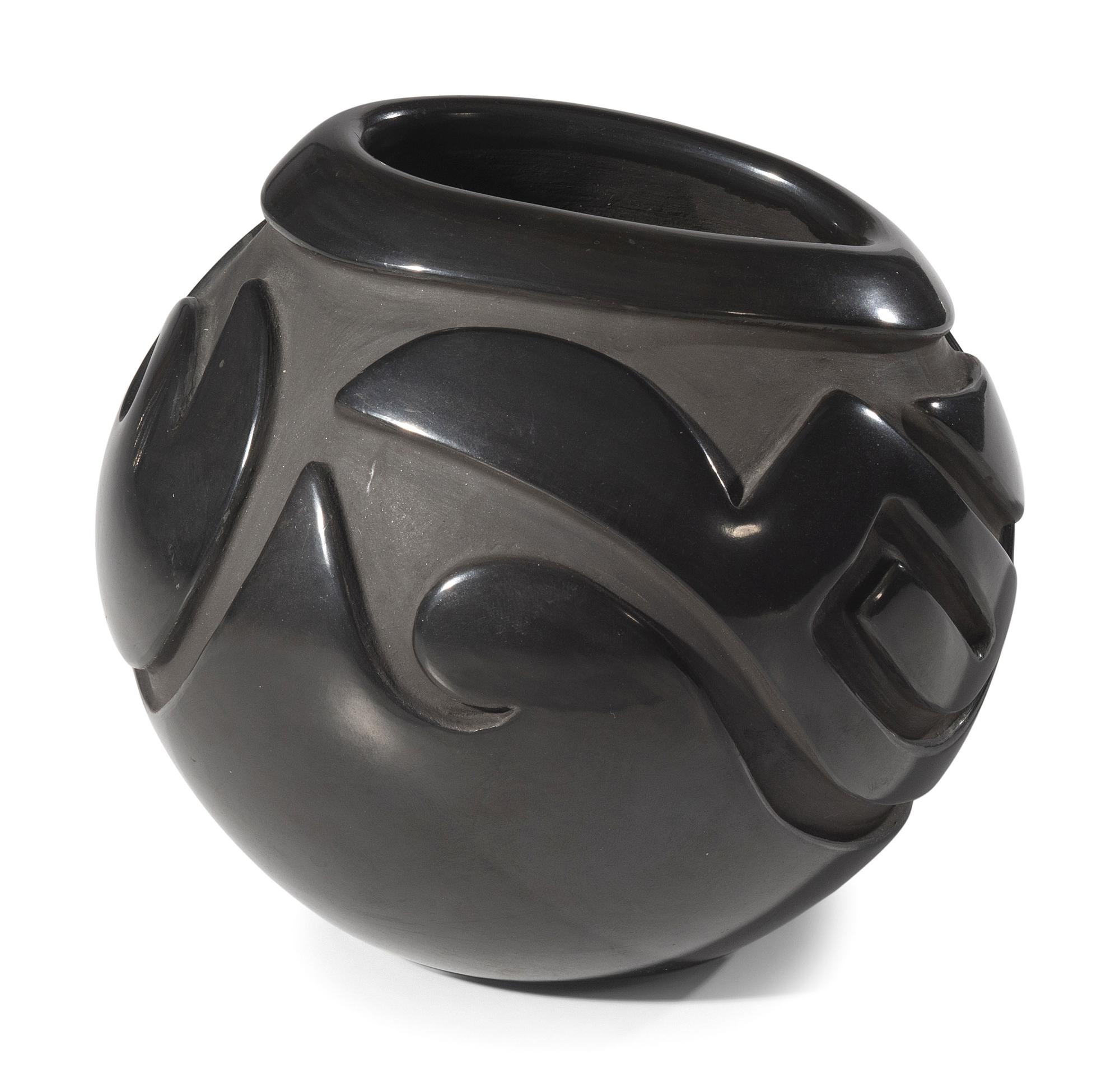 Carved Blackware Pottery Jar