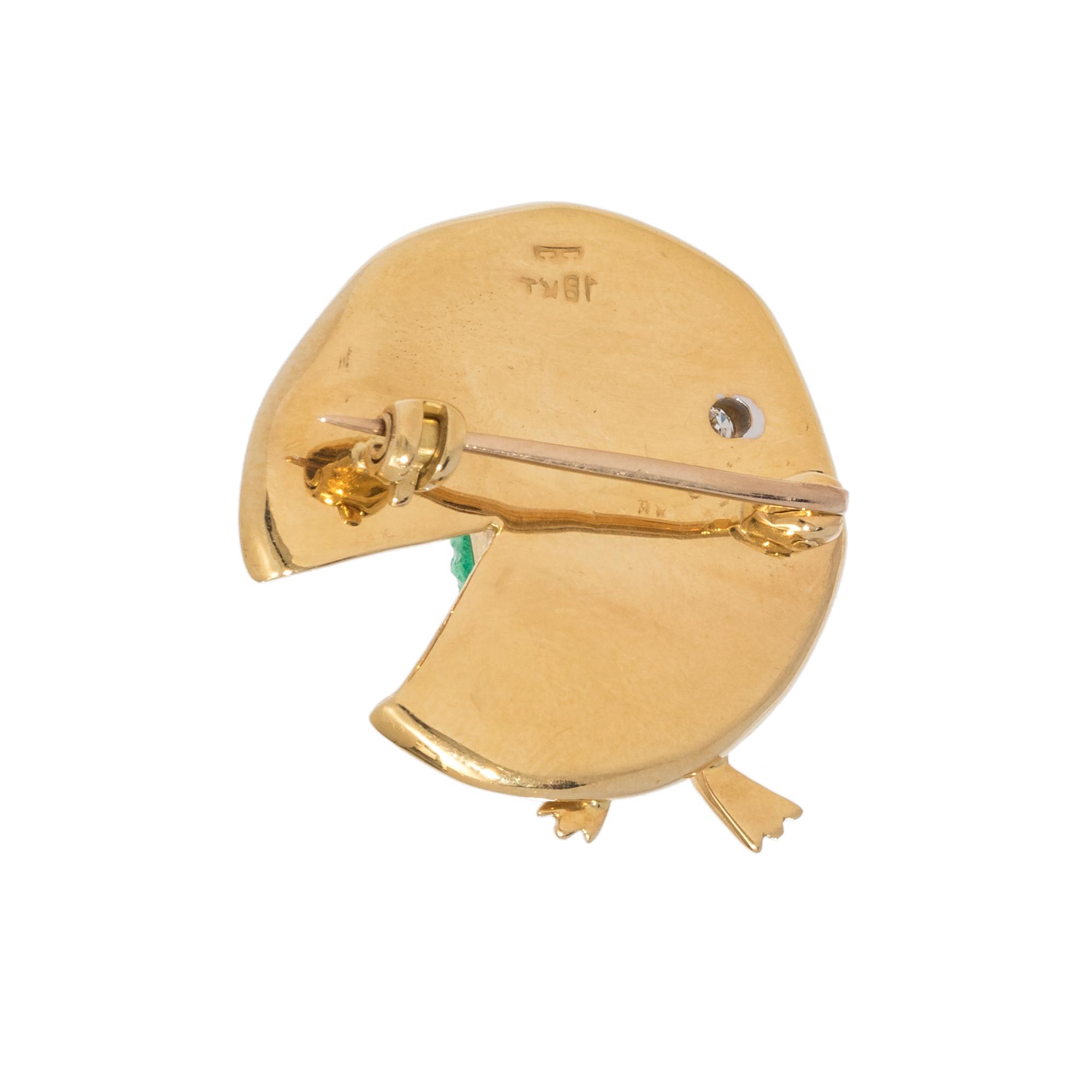 YELLOW GOLD, EMERALD AND DIAMOND FROG AND LILY PAD BROOCH