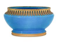 A Boch Frères Metal Mounted Porcelain Centerpiece Bowl