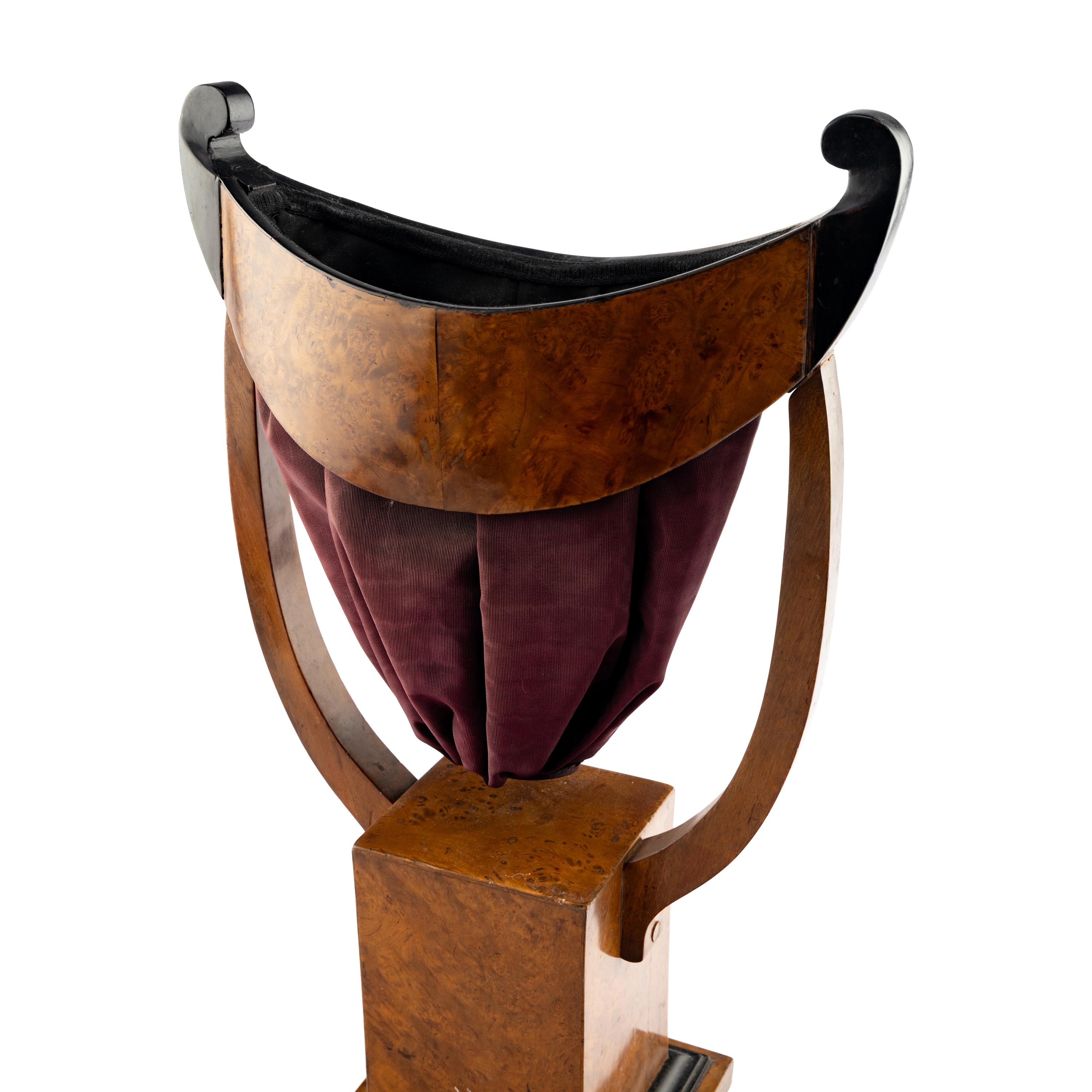 A Biedermeier Burl Walnut and Part-Ebonized Urn-Form Sewing Basket
