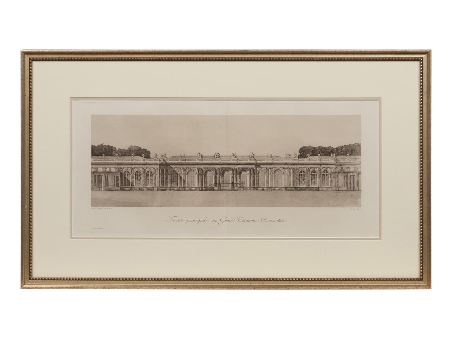 A Set of Six Framed Engravings Depicting Versailles and the Petit Trianon