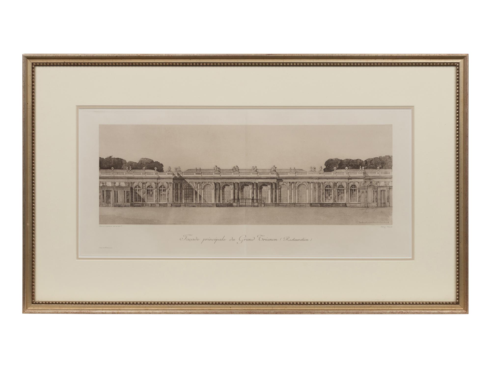 A Set of Six Framed Engravings Depicting Versailles and the Petit Trianon