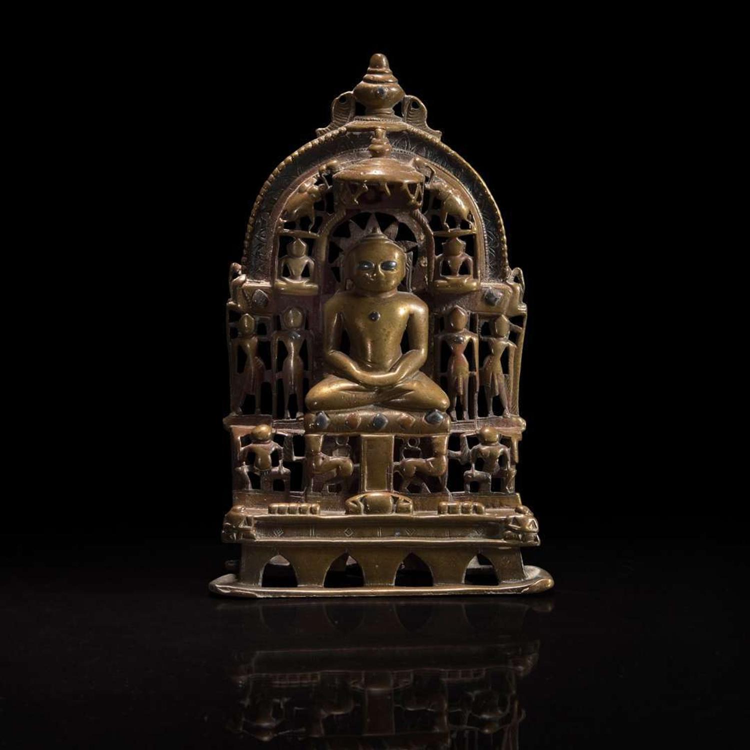 An Indian silver-inlaid brass Jain Shrine 印度耆那教铜嵌银神龛 16th Century (dated equivalent to 1593-4) ???? (???1593?1594?)