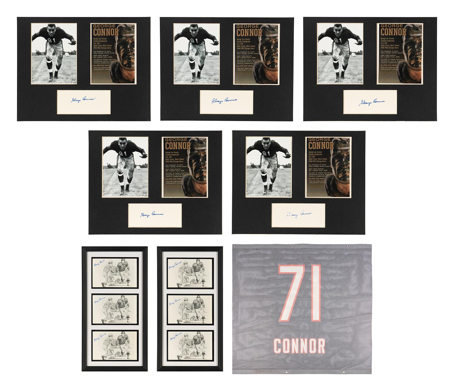 Collection Two of Personal Items from Chicago Bears and Notre Dame Legend George Connor Including Soldier Field Hall of Fame Banner and Autographs