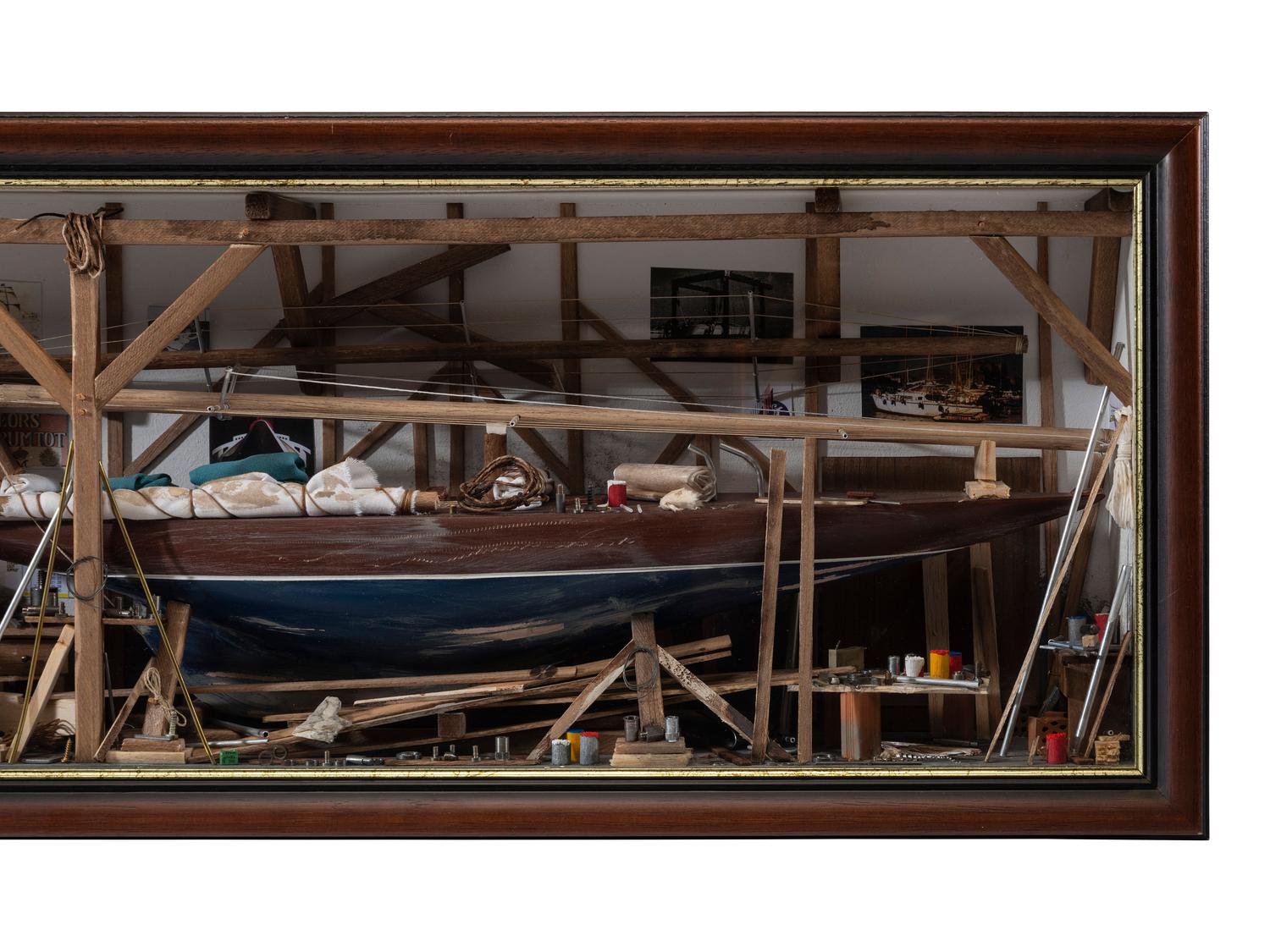 A French Cased Boat Building Diorama