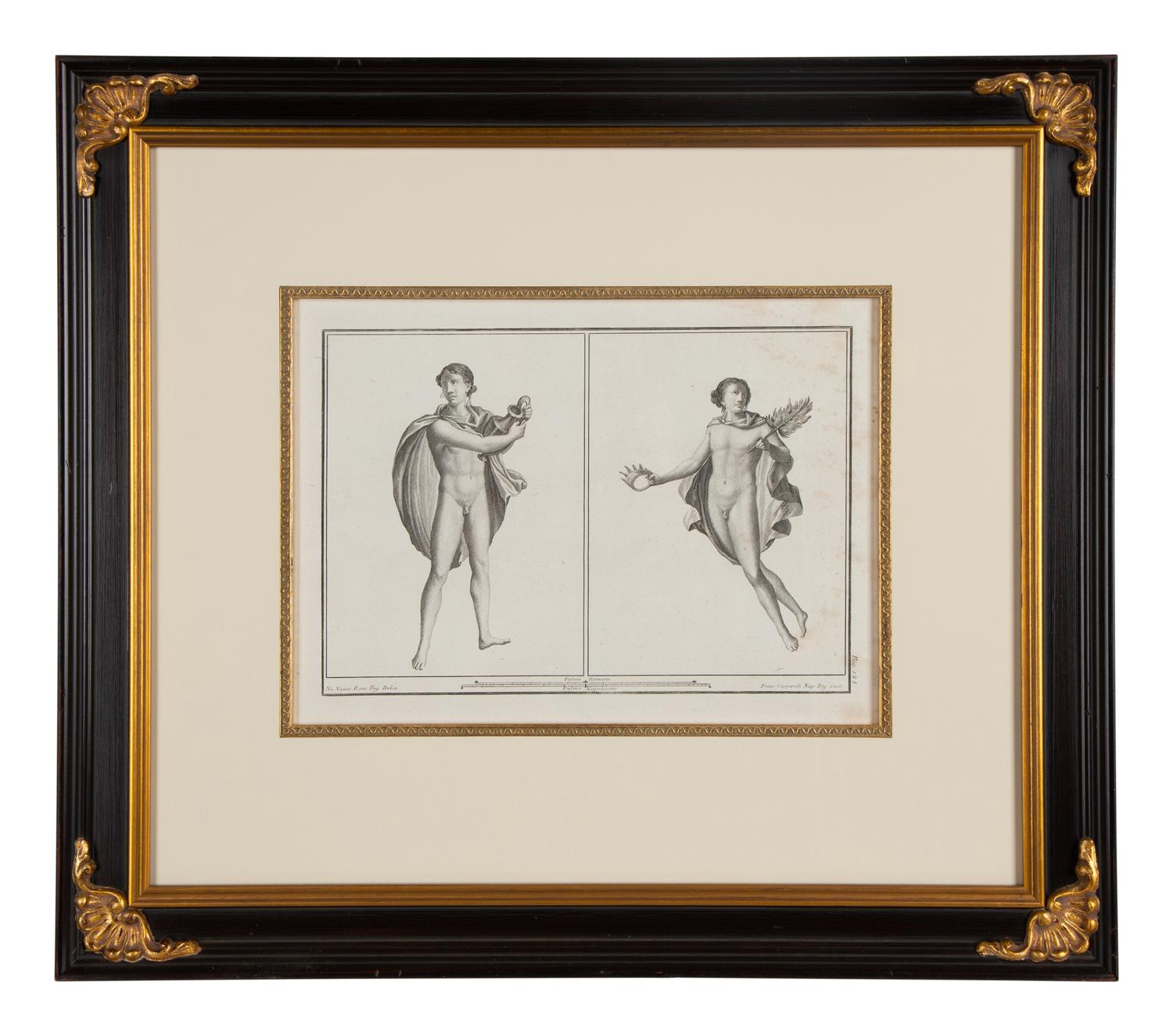 A Pair of Italian Engravings in Parcel Gilt and Ebonized Frames — 18TH CENTURY