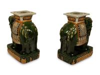 A Pair of Chinese Glazed Ceramic Elephant Garden Seats — 20TH CENTURY