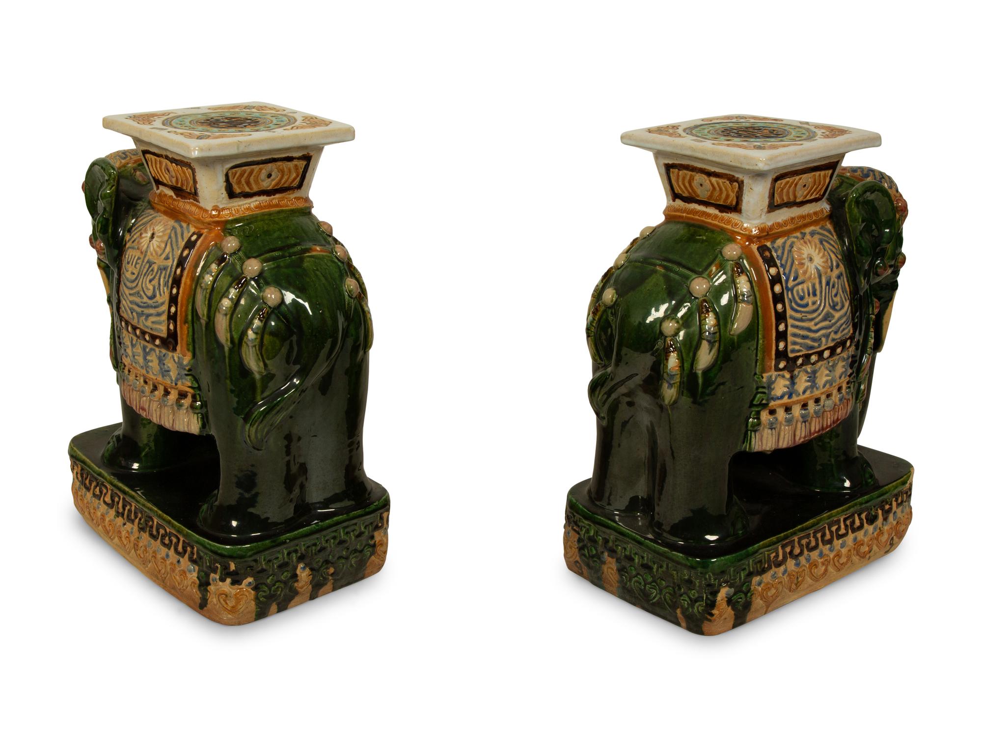 A Pair of Chinese Glazed Ceramic Elephant Garden Seats — 20TH CENTURY