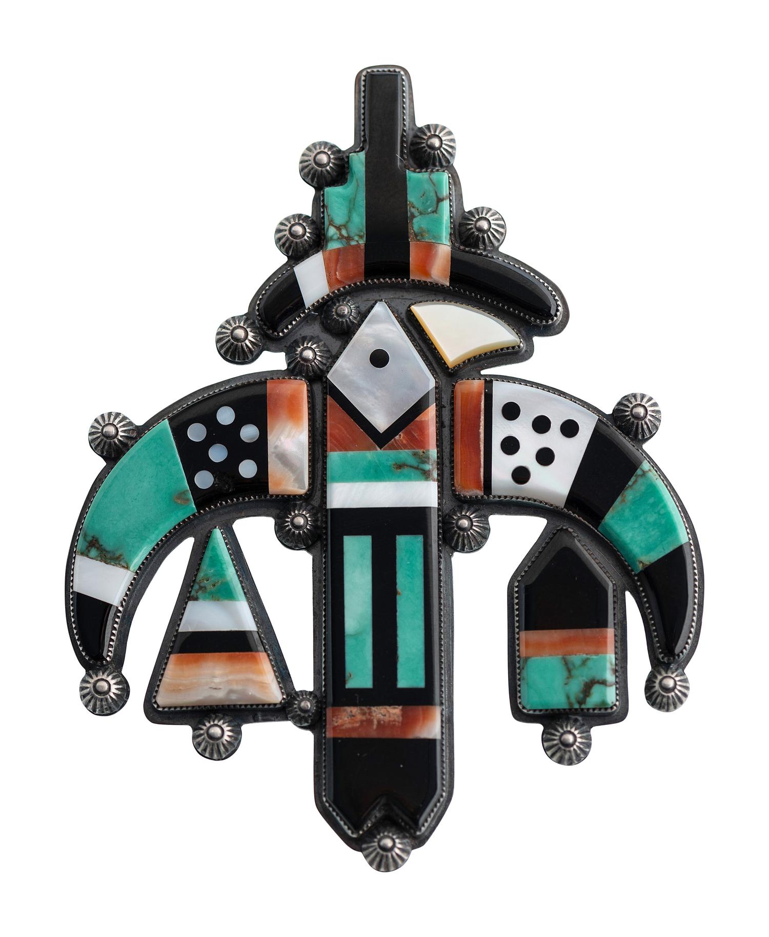Sterling Silver and Mosaic Inlay Abstract Avian Pendant / Brooch