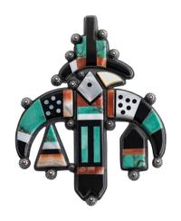 Sterling Silver and Mosaic Inlay Abstract Avian Pendant / Brooch