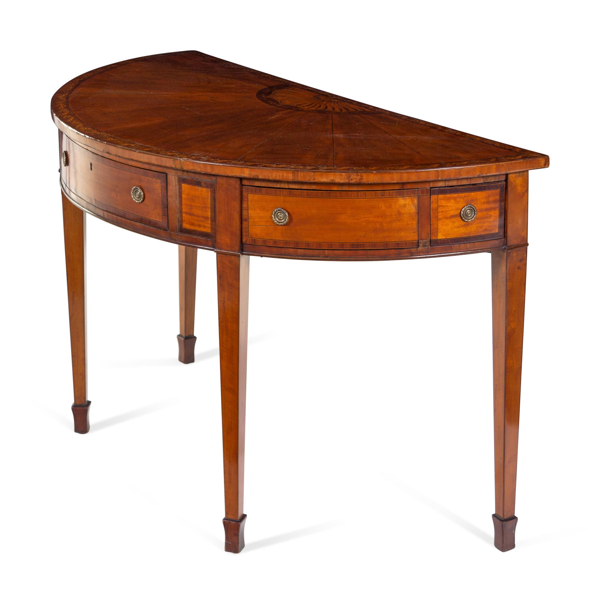A George III Satinwood and Marquetry Demilune Serving Table